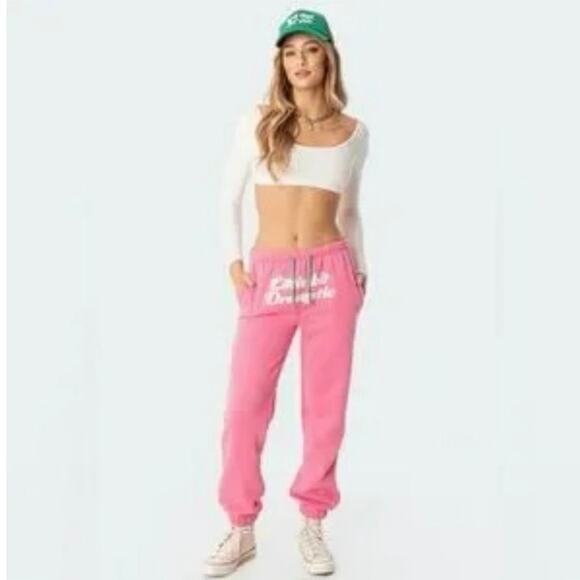Edikted Dramatic Sweatpants Pink y2k trendy aesthetic pants sweats lounge wear - Picture 1 of 9